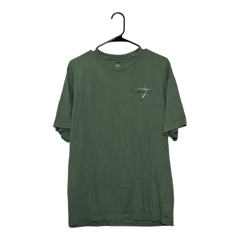 Outdoor Life Men's T-Shirt Green Bass Fishing Los Cabos Mexico Graphic Tee Large
